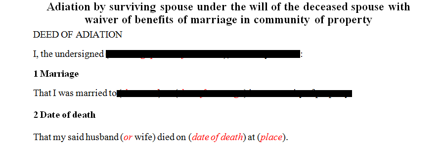 Adiation by surviving spouse under the will of the deceased spouse with waiver of benefits of marriage in community of property
