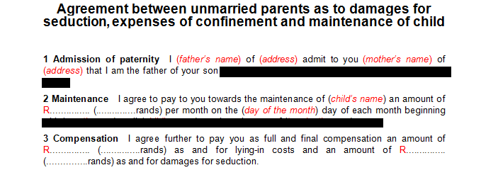 Agreement between unmarried parents as to damages for seduction , expenses of confinement and maintenance of child 