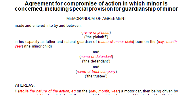 Agreement for compromise of action in which minor is concerned 