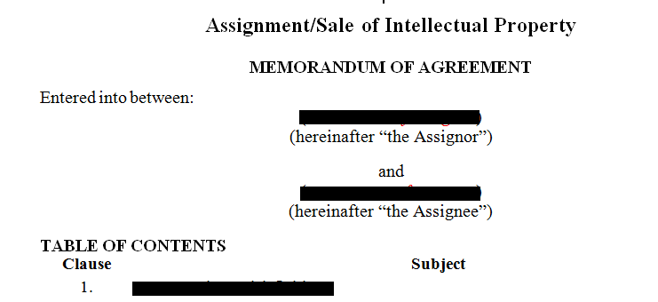 Agreement sale of intellectual property