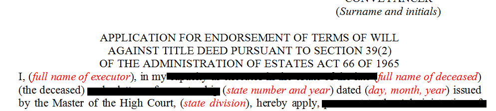Application for the terms of will against the title deed pursuant to s39(2) of the Administration of Estates Act