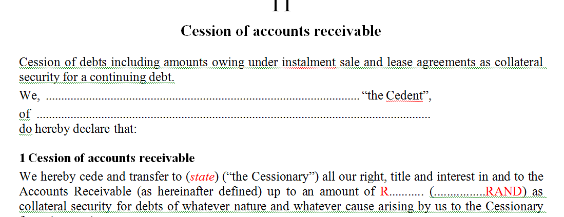 Cession of accounts receivable