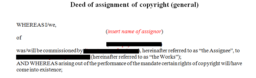 Deed of assignment of copyright (general)