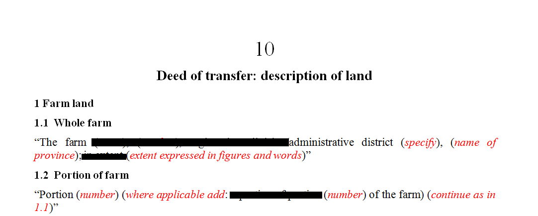 Deed of transfer: description of land