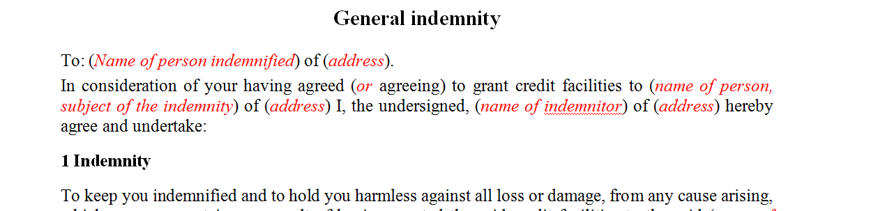 General indemnity