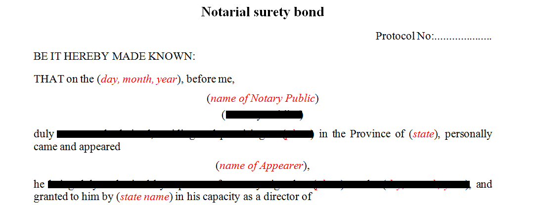 Notarial Surety bond agreement 