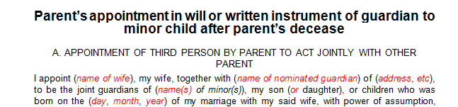 Parents appointment in will or written instrument of guardian to minor child after parents decease