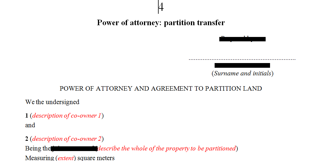 Power of Attorney: Partition Transfer