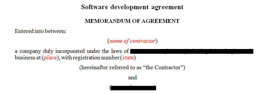Software development agreement 